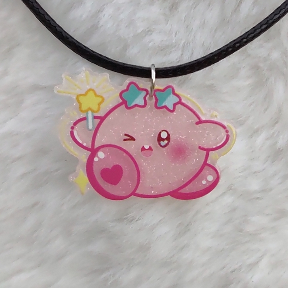 2/$10 Handmade Kirby Kawaii Glasses Acrylic Charm Necklace